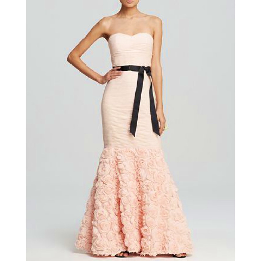 Blush Rosette Strapless Mermaid Gown / Prom Dress